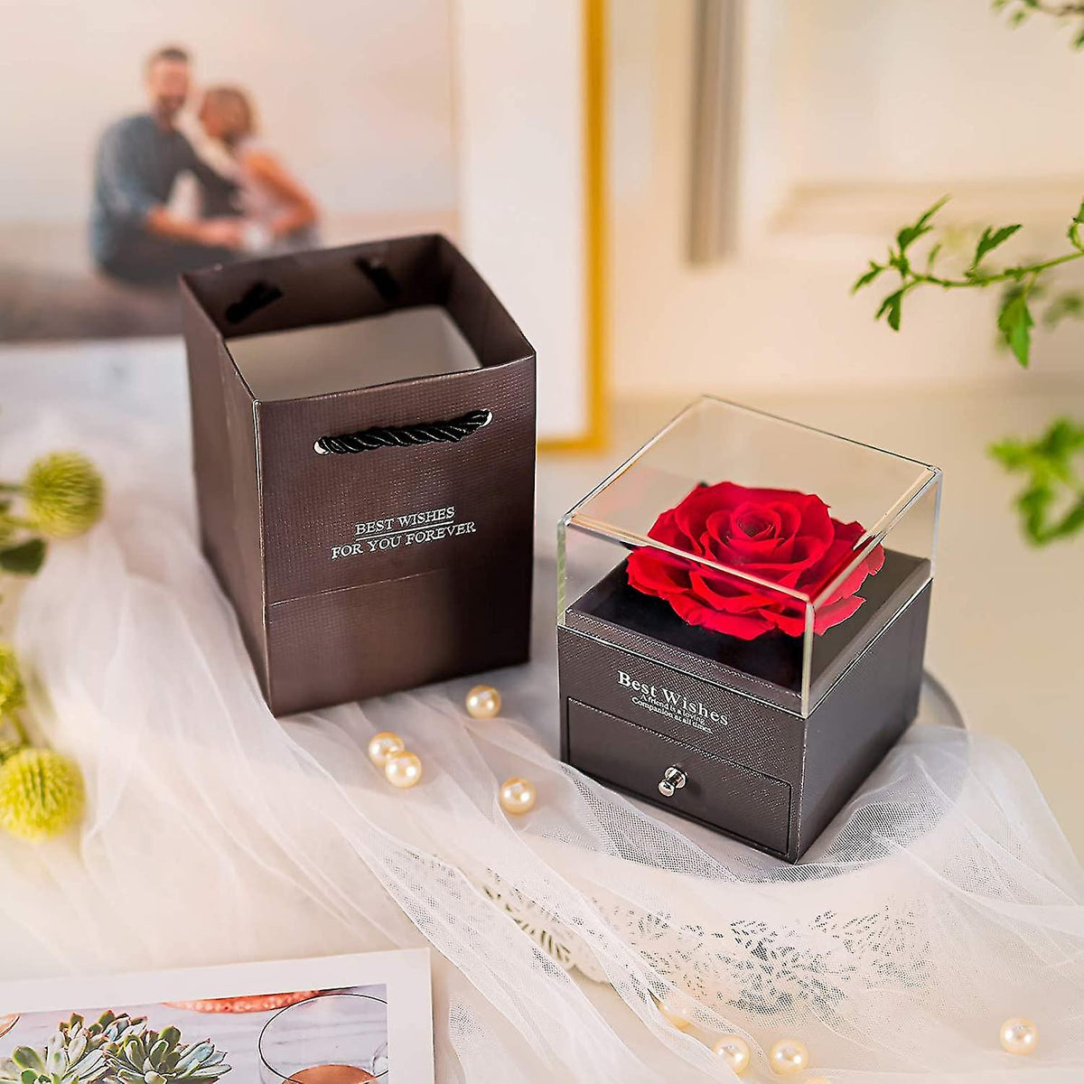 Coffret de Luxe de Rose Eternel avec Collier Amour Infini