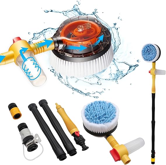 Brosse de Lavage Rotative Pour Voiture avec Distributeur de Savon et Tuyau D'attache