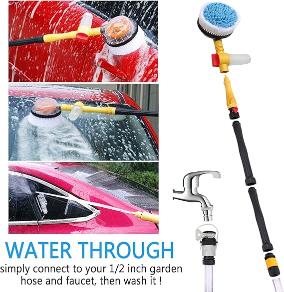 Brosse de Lavage Rotative Pour Voiture avec Distributeur de Savon et Tuyau D'attache
